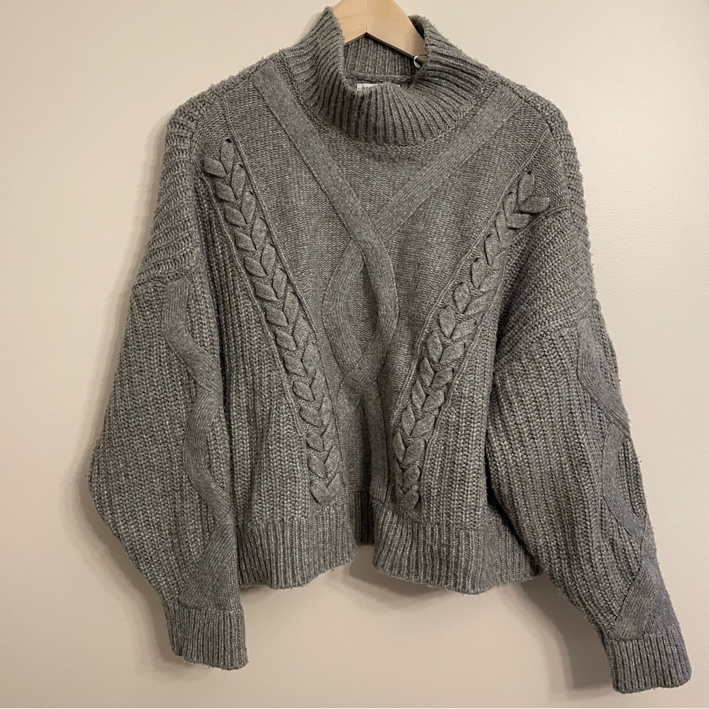 Elizabeth & James Knit Cropped Mock Neck Sweater Dark Grey XXL